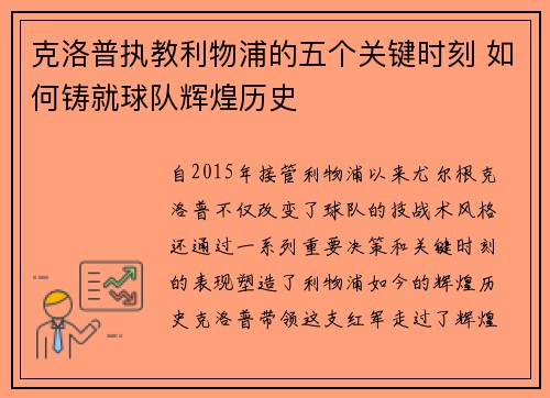 克洛普执教利物浦的五个关键时刻 如何铸就球队辉煌历史